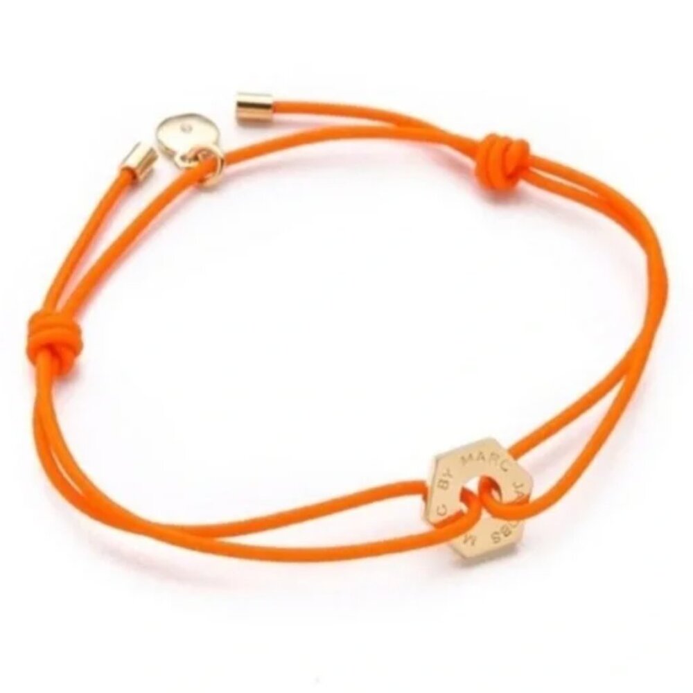 MARC BY MARC JACOBS Adjustable Orange Gold Geometric Cord Rope Bracelet NEW